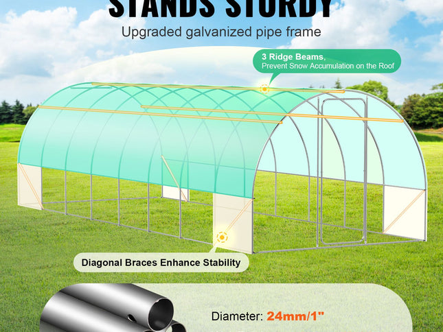 Walk-in Tunnel Greenhouse 27.38x9.5x7.38ft Galvanized Frame PE Cover Green