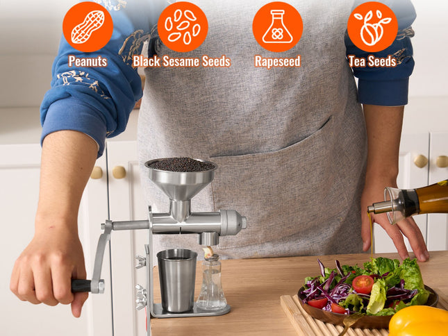 VEVOR Manual Oil Press Machine, Stainless Steel Oil Extractor Machine, Detachable Oil Presser for Effortless Cleaning, Household Oil Expeller for Pressing Peanuts, Sesame Seeds, Rapeseed, Tea Seeds