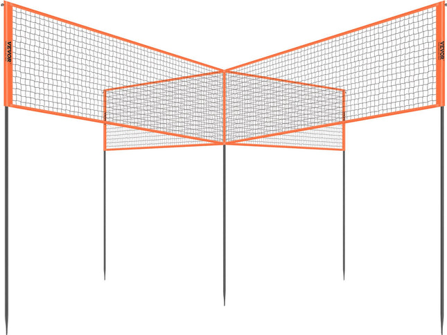 VEVOR 4-Way Volleyball Net, Adjustable Height Badminton Net Set for Backyard Beach Lawn, Outdoor Portable Volleyball Net with Carrying Bag, 4 Square Quick Assemble Game Set For Kids And Adults