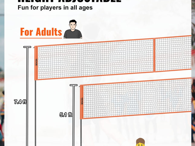 VEVOR 4-Way Volleyball Net, Adjustable Height Badminton Net Set for Backyard Beach Lawn, Outdoor Portable Volleyball Net with Carrying Bag, 4 Square Quick Assemble Game Set For Kids And Adults