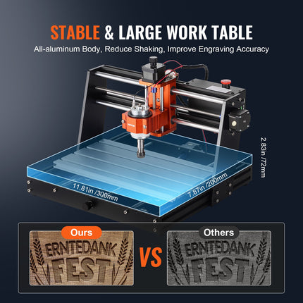 CNC Router Machine, 120W, 3 Axis GRBL Control Wood Engraving Carving Milling Machine Kit, 11.81¬†x 7.87¬†x 2.83 in / 300¬†x 200¬†x 72¬†mm Working Area 1200 RPM for Wood Acrylic MDF PVC Plastic Foam