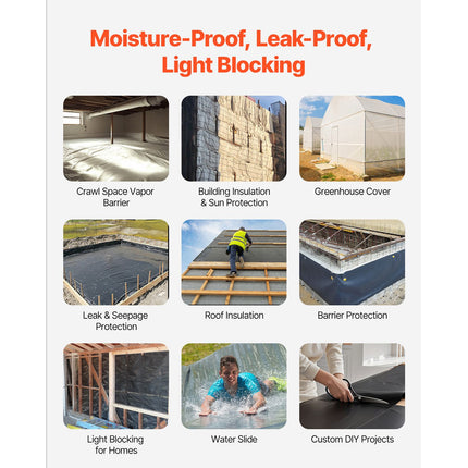 14 Mil Plastic Sheeting Heavy Duty 10' x 100', Thick Plastic Sheeting Roll, Plastic Drop Cloth Painters Tarp Covering for Crawl Space Vapor Barrier, Black and White Double-Sided, Multi-Purpose