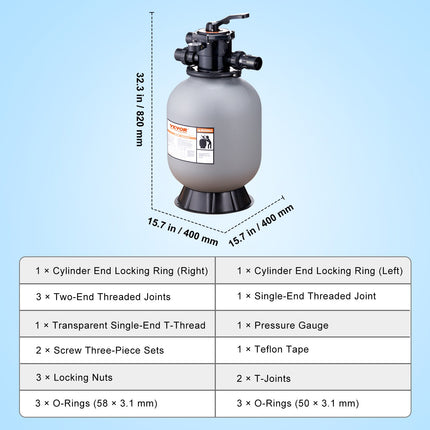 Swimming Pool Sand Filter with 7-Way Valve ‚Äì 16in/406.4mm, Up to 35 GPM
