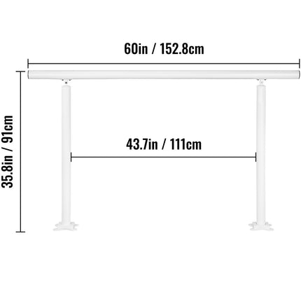 Outdoor Stair Railing Kit, 5 FT Handrails 0-5 Steps, Adjustable Angle White Aluminum Stair Hand Rail for The Elderly, Handrails for Outdoor Steps