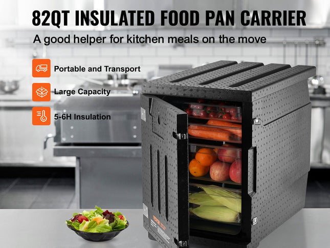 VEVOR Insulated Food Pan Carrier, 90L Hot Box for Catering, LLDPE Food Box Carrier with Double Buckles, Front Loading Food Warmer for Restaurant, Canteen, etc.