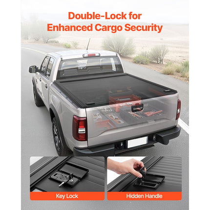 Retractable Tonneau Cover, 5.7 ft Hard Retractable Tonneau Cover with Built-in Drainage Pipe for 2009-2024 Dodge Ram 1500 Crew Cab, Customized Hard Tonneau Cover with Double-Lock & T-Slot