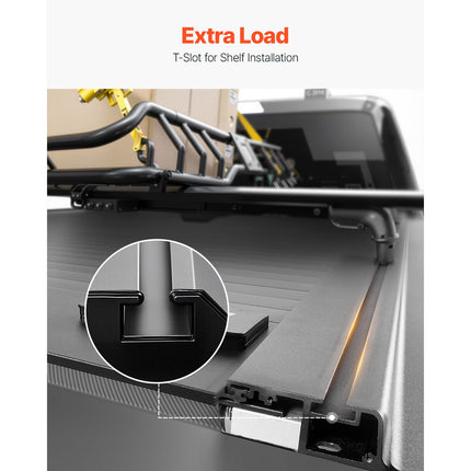 Retractable Tonneau Cover, 5.7 ft Hard Retractable Tonneau Cover with Built-in Drainage Pipe for 2009-2024 Dodge Ram 1500 Crew Cab, Customized Hard Tonneau Cover with Double-Lock & T-Slot