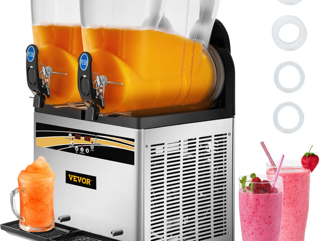VEVOR Commercial Slush Machine Margarita Slush Maker 2x15L Frozen Drink Machine