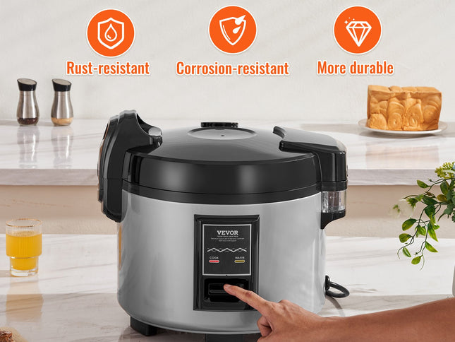 Commercial Rice Cooker, 70-Cup Rice Cooker, 15 Liter Large Rice Cooker and Warmer with Nonstick Inner Pot, Fast Cooking and 12-Hour Keep Warm, with Rice Cup and Paddle, for Restaurant