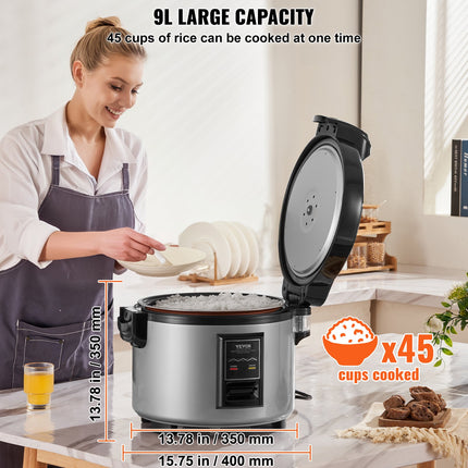 Commercial Rice Cooker & Warmer ‚Äì 9L, 45 Cups, Nonstick Pot, 12-Hour Keep Warm