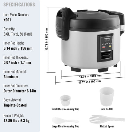 Commercial Rice Cooker & Warmer ‚Äì 9L, 45 Cups, Nonstick Pot, 12-Hour Keep Warm