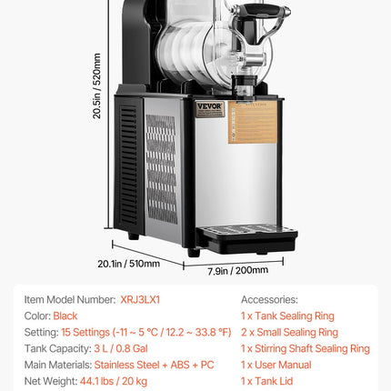 VEVOR 3L Commercial Slushy Machine Margarita Smoothie Frozen Drink Maker