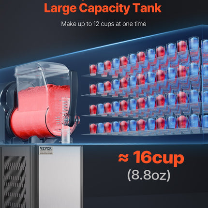 VEVOR Commercial Slushy Machine, 4L Single Tank Frozen Drink Machine, 16 Cups Stainless Steel Margarita Smoothie Frozen Drink Maker, Slushie Maker for Home Party Restaurants Cafe Bars