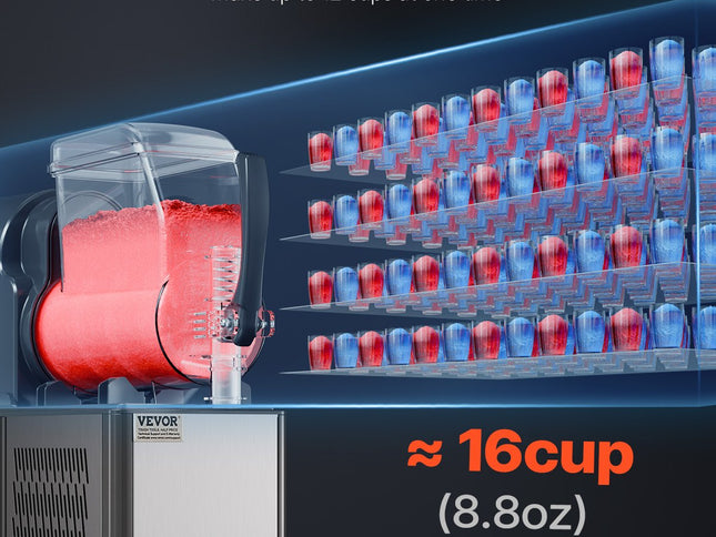 VEVOR Commercial Slushy Machine, 4L Single Tank Frozen Drink Machine, 16 Cups Stainless Steel Margarita Smoothie Frozen Drink Maker, Slushie Maker for Home Party Restaurants Cafe Bars