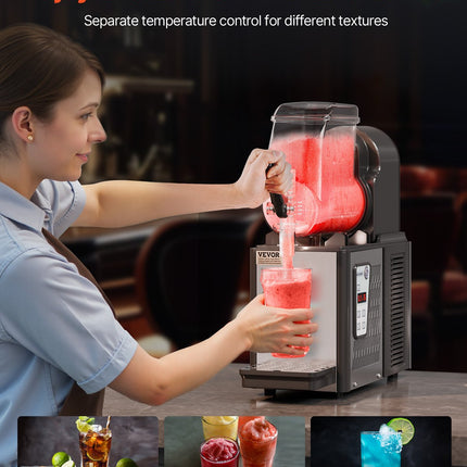 VEVOR Commercial Slushy Machine, 4L Single Tank Frozen Drink Machine, 16 Cups Stainless Steel Margarita Smoothie Frozen Drink Maker, Slushie Maker for Home Party Restaurants Cafe Bars