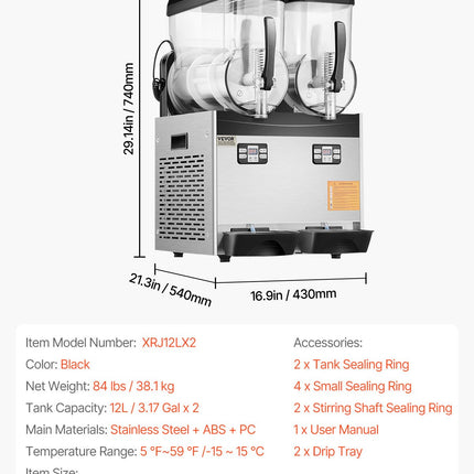 VEVOR 12Lx2 Tank Commercial Slushy Machine Margarita Smoothie Frozen Drink Maker