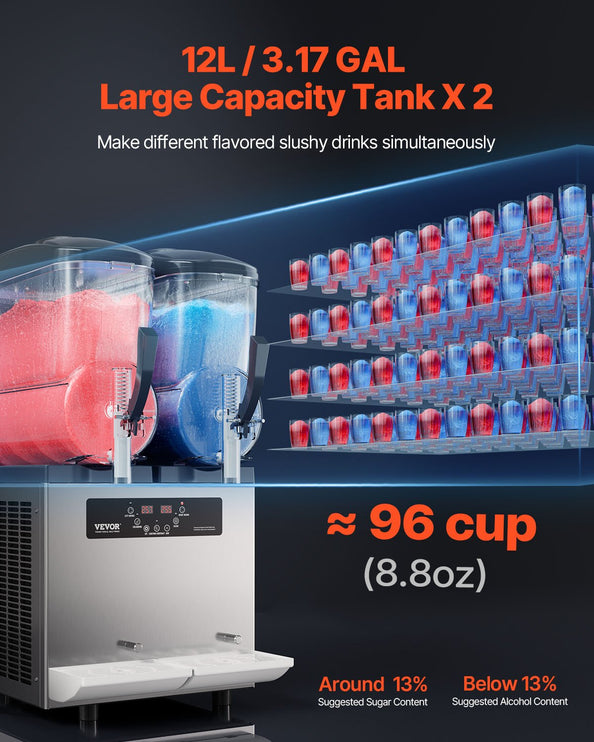 VEVOR 12Lx2 Tank Commercial Slushy Machine Margarita Smoothie Frozen Drink Maker