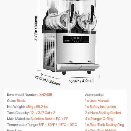 VEVOR 12Lx2 Tank Commercial Slushy Machine Margarita Smoothie Frozen Drink Maker
