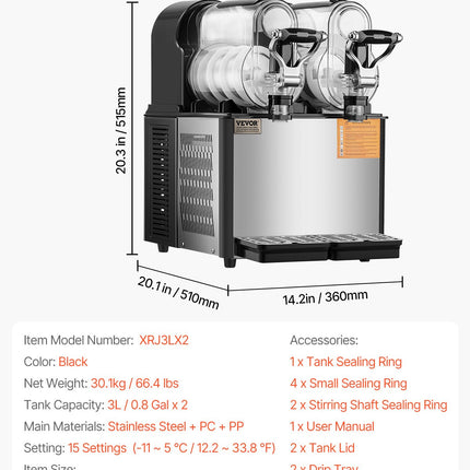 VEVOR 3Lx2 Tank Commercial Slushy Machine Margarita Smoothie Frozen Drink Maker