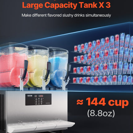 VEVOR 12Lx3 Tank Commercial Slushy Machine Margarita Smoothie Frozen Drink Maker