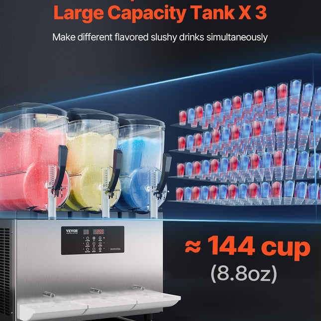 VEVOR 12Lx3 Tank Commercial Slushy Machine Margarita Smoothie Frozen Drink Maker
