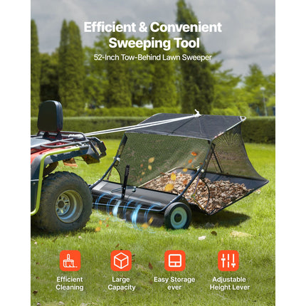 26.7 cm Tow Behind Lawn Sweeper, 26 cu.ft. Large Yard Sweeper, Adjustable Sweeping Height, Heavy Duty Leaf & Grass Collector with Dumping Rope, Pull Behind Sweepers for Debris Grass Clippings