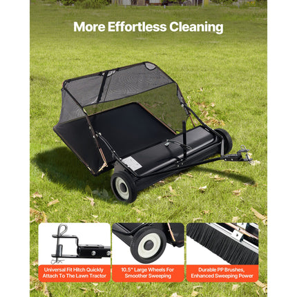 26.7 cm Tow Behind Lawn Sweeper, 26 cu.ft. Large Yard Sweeper, Adjustable Sweeping Height, Heavy Duty Leaf & Grass Collector with Dumping Rope, Pull Behind Sweepers for Debris Grass Clippings