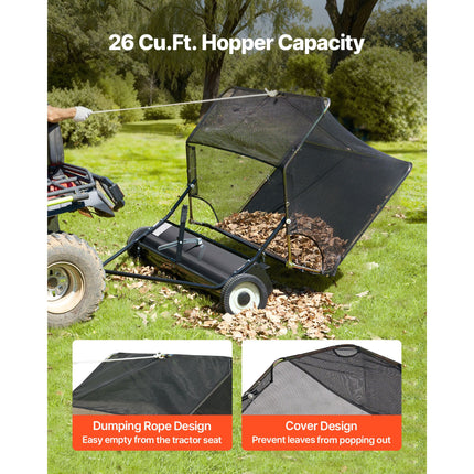 26.7 cm Tow Behind Lawn Sweeper, 26 cu.ft. Large Yard Sweeper, Adjustable Sweeping Height, Heavy Duty Leaf & Grass Collector with Dumping Rope, Pull Behind Sweepers for Debris Grass Clippings