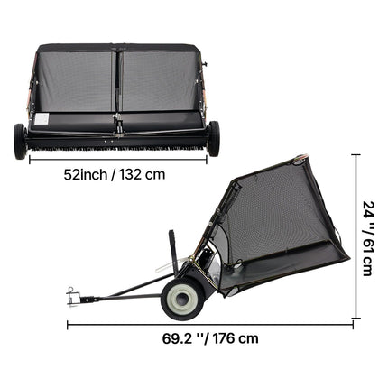 26.7 cm Tow Behind Lawn Sweeper, 26 cu.ft. Large Yard Sweeper, Adjustable Sweeping Height, Heavy Duty Leaf & Grass Collector with Dumping Rope, Pull Behind Sweepers for Debris Grass Clippings