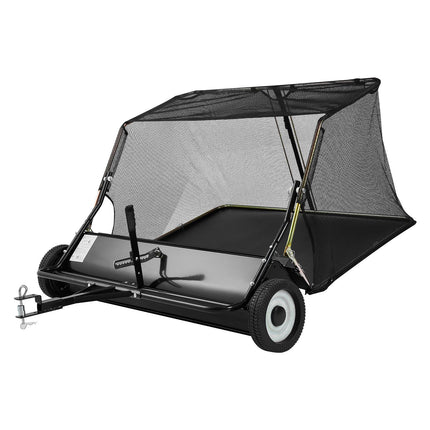 Tow Behind Lawn Sweeper, 122cm Pull Behind Yard Sweeper, 26 cu. ft Hopper Bag Capacity, Leaf & Grass Collector with Dumping Rope, Adjustable Sweeping Height, Garden Sweepers for Lawn Farm