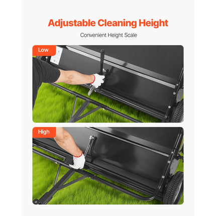 Tow Behind Lawn Sweeper, 122cm Pull Behind Yard Sweeper, 26 cu. ft Hopper Bag Capacity, Leaf & Grass Collector with Dumping Rope, Adjustable Sweeping Height, Garden Sweepers for Lawn Farm