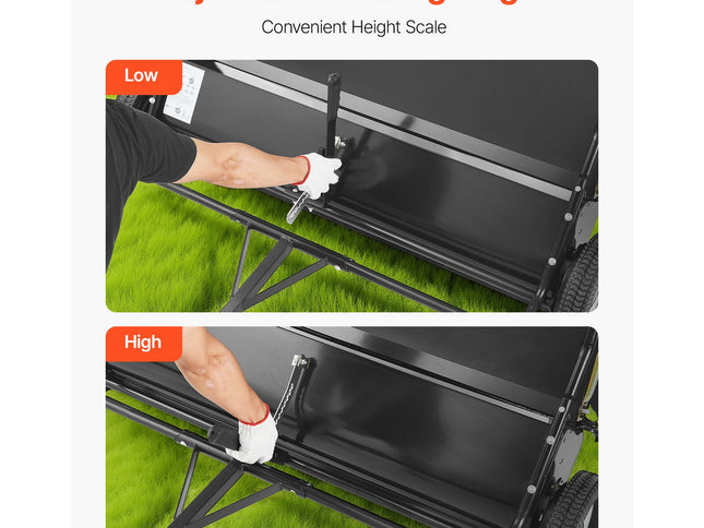 Tow Behind Lawn Sweeper, 122cm Pull Behind Yard Sweeper, 26 cu. ft Hopper Bag Capacity, Leaf & Grass Collector with Dumping Rope, Adjustable Sweeping Height, Garden Sweepers for Lawn Farm