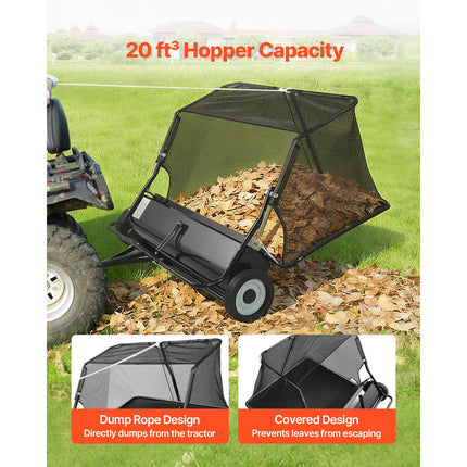Tow Behind Lawn Sweeper, 122cm Pull Behind Yard Sweeper, 26 cu. ft Hopper Bag Capacity, Leaf & Grass Collector with Dumping Rope, Adjustable Sweeping Height, Garden Sweepers for Lawn Farm
