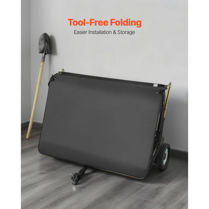 Tow Behind Lawn Sweeper, 122cm Pull Behind Yard Sweeper, 26 cu. ft Hopper Bag Capacity, Leaf & Grass Collector with Dumping Rope, Adjustable Sweeping Height, Garden Sweepers for Lawn Farm
