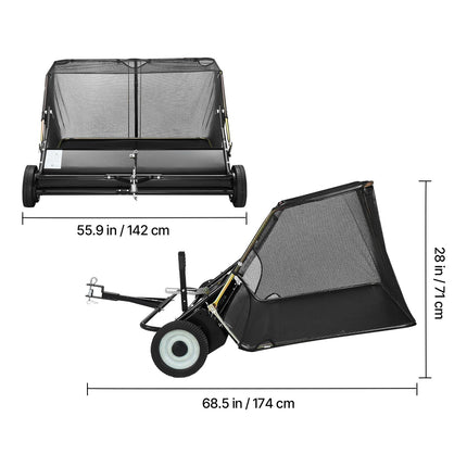 Tow Behind Lawn Sweeper, 122cm Pull Behind Yard Sweeper, 26 cu. ft Hopper Bag Capacity, Leaf & Grass Collector with Dumping Rope, Adjustable Sweeping Height, Garden Sweepers for Lawn Farm