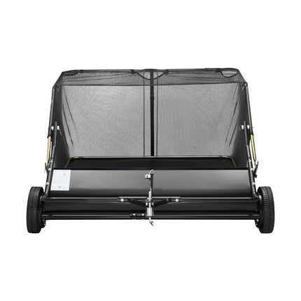 Tow Behind Lawn Sweeper, 122cm Pull Behind Yard Sweeper, 26 cu. ft Hopper Bag Capacity, Leaf & Grass Collector with Dumping Rope, Adjustable Sweeping Height, Garden Sweepers for Lawn Farm