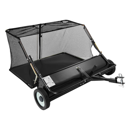 Tow Behind Lawn Sweeper, 122cm Pull Behind Yard Sweeper, 26 cu. ft Hopper Bag Capacity, Leaf & Grass Collector with Dumping Rope, Adjustable Sweeping Height, Garden Sweepers for Lawn Farm