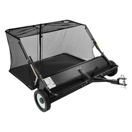 Tow Behind Lawn Sweeper, 122cm Pull Behind Yard Sweeper, 26 cu. ft Hopper Bag Capacity, Leaf & Grass Collector with Dumping Rope, Adjustable Sweeping Height, Garden Sweepers for Lawn Farm