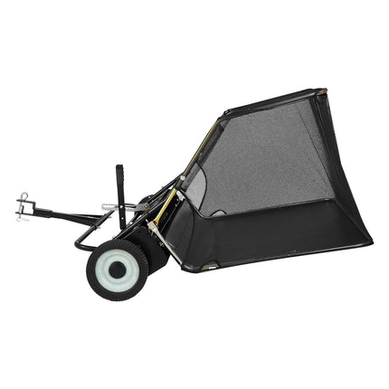 Tow Behind Lawn Sweeper, 122cm Pull Behind Yard Sweeper, 26 cu. ft Hopper Bag Capacity, Leaf & Grass Collector with Dumping Rope, Adjustable Sweeping Height, Garden Sweepers for Lawn Farm