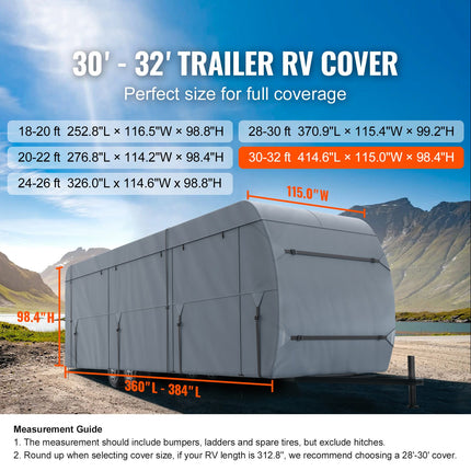 Travel Trailer Cover, 9.1-9.8m RV Cover, 4-Layer Non-Woven Fabric Camper Cover, Waterproof, Windproof And Wear-Resistant Class A RV Cover, Rip-Stop Camper Cover with Storage Bag and Patches