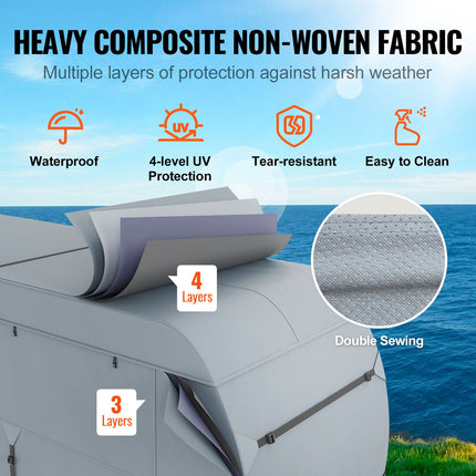 Travel Trailer Cover, 9.1-9.8m RV Cover, 4-Layer Non-Woven Fabric Camper Cover, Waterproof, Windproof And Wear-Resistant Class A RV Cover, Rip-Stop Camper Cover with Storage Bag and Patches