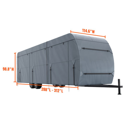Travel Trailer Cover, 9.1-9.8m RV Cover, 4-Layer Non-Woven Fabric Camper Cover, Waterproof, Windproof And Wear-Resistant Class A RV Cover, Rip-Stop Camper Cover with Storage Bag and Patches