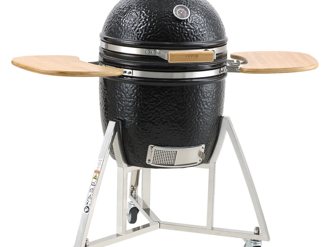 VEVOR Portable Charcoal Grill, Propane Gas Grills with Cover and Cart, Heavy Duty Stainless Steel BBQ Grill, Mini Smoker for Outdoor Cooking, Barbecue Camping, Picnic, and Backyard, Black