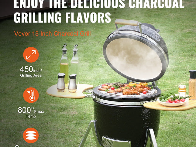 VEVOR Portable Charcoal Grill, Propane Gas Grills with Cover and Cart, Heavy Duty Stainless Steel BBQ Grill, Mini Smoker for Outdoor Cooking, Barbecue Camping, Picnic, and Backyard, Black