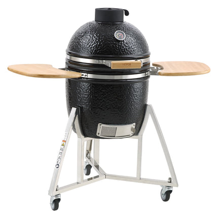 VEVOR Portable Charcoal Grill, Propane Gas Grills with Cover and Cart, Heavy Duty Stainless Steel BBQ Grill, Mini Smoker for Outdoor Cooking, Barbecue Camping, Picnic, and Backyard, Black