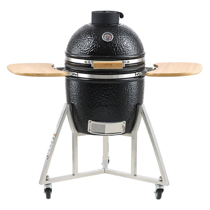 VEVOR Portable Charcoal Grill, Propane Gas Grills with Cover and Cart, Heavy Duty Stainless Steel BBQ Grill, Mini Smoker for Outdoor Cooking, Barbecue Camping, Picnic, and Backyard, Black