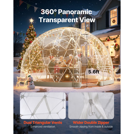 Garden Dome Tent, 3.6 x 2.2 m Outdoor Clear Bubble Tent for 4-7 Person, Weatherproof Geodesic Dome Greenhouse with Window, PVC Igloo Tents for Backyard Patios Camping Party Wedding
