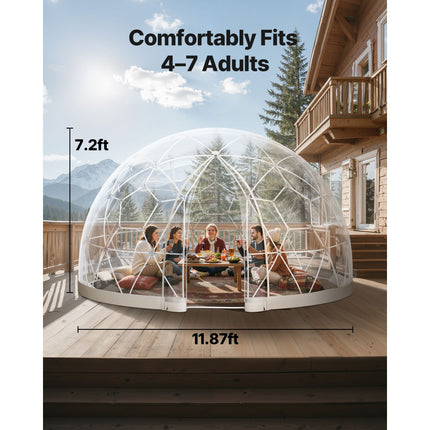 Garden Dome Tent, 3.6 x 2.2 m Outdoor Clear Bubble Tent for 4-7 Person, Weatherproof Geodesic Dome Greenhouse with Window, PVC Igloo Tents for Backyard Patios Camping Party Wedding