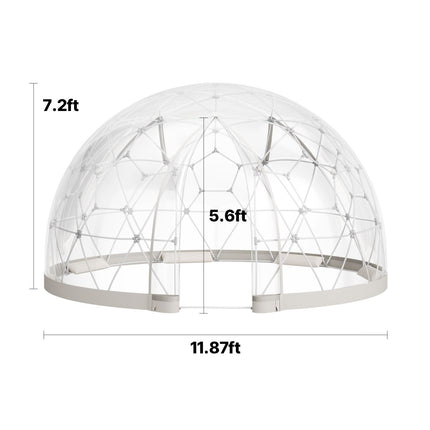 Garden Dome Tent, 3.6 x 2.2 m Outdoor Clear Bubble Tent for 4-7 Person, Weatherproof Geodesic Dome Greenhouse with Window, PVC Igloo Tents for Backyard Patios Camping Party Wedding