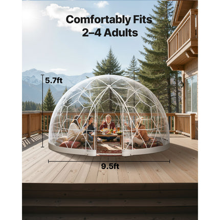 Garden Dome Tent, 2.9 x 1.75 m Outdoor Clear Bubble Tent for 2-4 Person, Weatherproof Geodesic Dome Greenhouse with Window, PVC Igloo Tents for Backyard Patios Camping Party Wedding